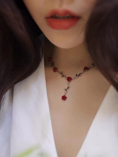 Red Rose Tassel Long Drop Earring 3D Rose Flower Drop Earrings CZ Crystal Rhinestone Rose Fashion Statement Dangle Earrings Purple Flower Tassel E...