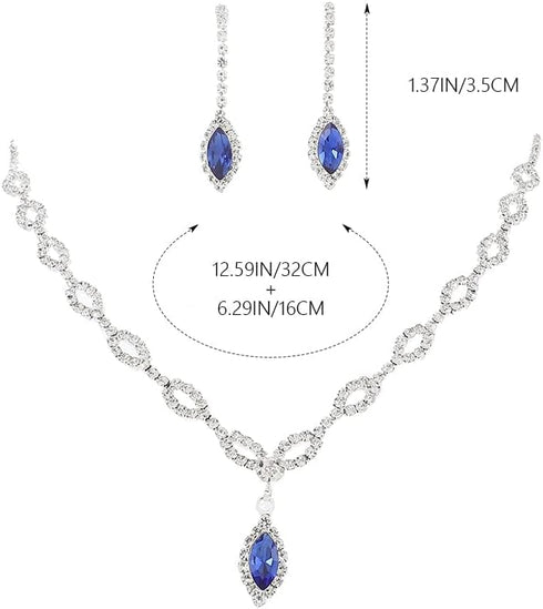 Unicra Silver Bride Wedding Jewelry Sets Blue Crystal Bridal Necklace Earrings Set Rhinestone Prom Costume Jewelry Set Choker Necklace for Women a...