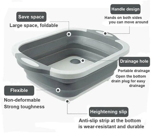 Heclasal Collapsible Cutting Board tub, Space Saving Multifunctional Chopping Board, Fruit & Vegetable Containers Basket, Washing Drain Basket for...
