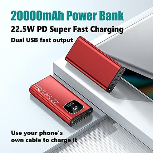 Portable Charger 20000 mAh Power Bank PD 20W Fast Charging Portable Charger LED Mirror Display Screen Slim Portable Phone Charger for iPhone 14/13...