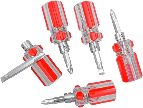 5 Pcs Stubby Magnetic Screwdriver with Phillips Head and Flat Head, 2-in-1 Cross-Head Flathead Interchangeable Bit Tool for Dismantle and Repair...