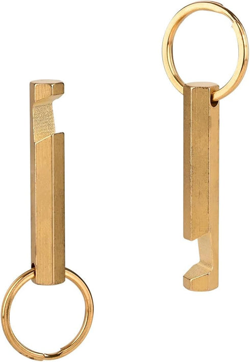 2PCS Solid Brass Keychain Beer Bottle Opener with Brass Key Rings Handcrafted in Brass Copper,?KPQ-502L?, small, Gold...