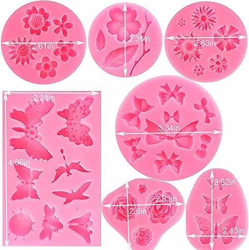 Flower Silicone Mold,7 Pack for Rose, Chocolate, Cake, Butterfly, Mini Bow, Cupcake, Jelly, Mini Muffins and Candy Making...