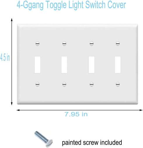 Toggle Light Switch Wall Plates 4-Gang Switch Electrical Cover Pate Unbreakable Thermoplastic Faceplate, White (4 Pack)...