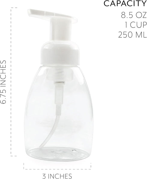 Cornucopia Brands Foaming Soap Dispensers 8.5oz / 250ml Capacity (8pk); Oval w/White Pumps Empty Plastic Liquid Soap Pump Bottles...