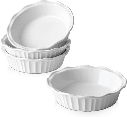 LIFVER Ceramic Pie Pans for Baking 6 Inches, 11.6 OZ Set of 4 Deep Pie Dish, Round Mini Pie Plates Tart Pans, Small Quiche Baking Fluted Dish Pan ...