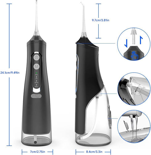 Water Dental Flosser Teeth Pick: Portable Dental Water Jet 310ML Water Tank Rechargeable Travel Irrigation Cleaner IPX7 Waterproof Electric Water ...