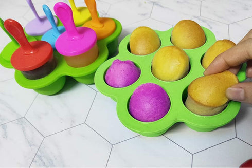 Mini Silicone Popsicle Mold, 7-cavity DIY Ice Pop Mold with Colorful Plastic Sticks, Popsicle Makers for Egg Bites, Lollipop and Ice Cream Mould, ...