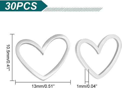 UNICRAFTALE 30Pcs 10.5mm Long 201 Stainless Steel Linking Rings Laser Cut Asymmetrical Heart Links Love Closed Jewelry Connectors Hollow Ring Conn...