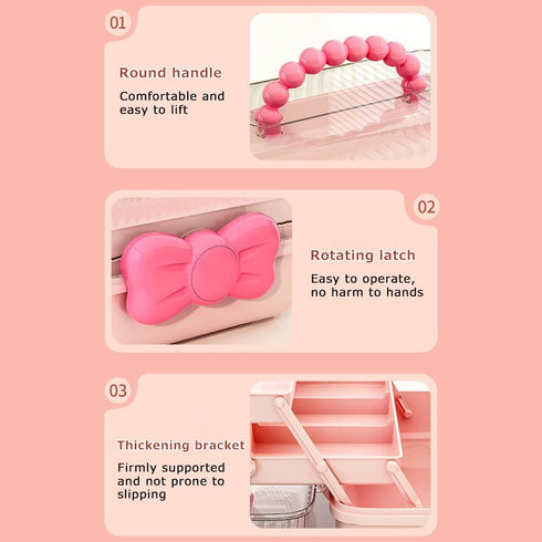 BALRAJ Cute Girls Hair Accessories Storage Box Bow Switch Organizer Box Jewelry Box, Plastic Hair Ties Holder Hair Clips Container Headbands Organ...