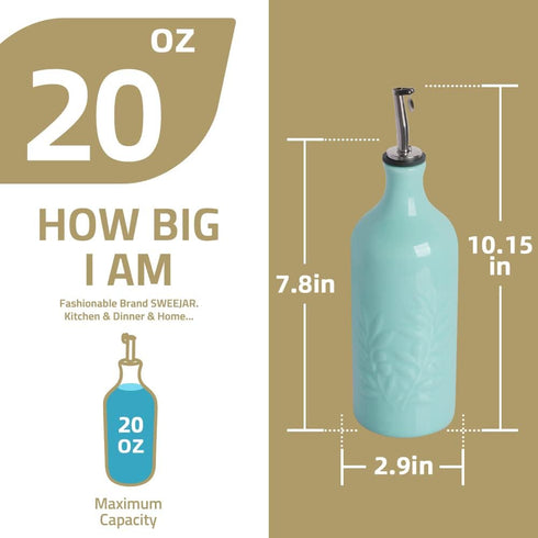 Sweejar Ceramic Olive Oil Dispenser Bottle, 20 Oz Relief Opaque Oil Cruet Protects Oil To Reduce Oxidation, Suitable for Storage Oil, Vinegar, Soy...