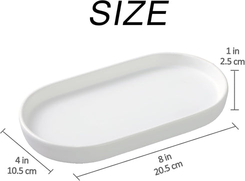 White Round Soap Dispenser Tray - 8'' Ceramic Vanity Tray for Bathroom Decorative, Jewelry Ring Dish, Comestic Holder, Kitchen Sink Countertop Org...