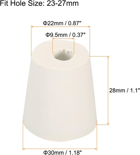 MECCANIXITY Rubber Tapered Plug 22mm to 28mm with Hole Test Tubes Bungs Stopper White for Lab Home 5 Pieces...