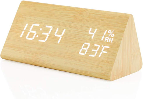 OCT17 Wooden Alarm Clock, Wood Alarm Clock Smart LED Digital Clock for Bedroom/desks, Upgraded with Time Temperature, Adjustable Brightness and Vo...