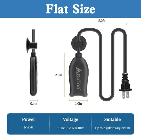 Super Mini Aquarium Heater 6 Watts Small Fish Tank Flat Heater 6W with Free Thermometer Strip Submersible Slim Betta Heater for Up to 2 Gallon Des...