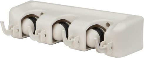 Home Basics Mop and Broom Wall Mounted Rack Organizer, 3 Slots and 4 Hooks...