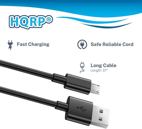HQRP 36 Inch USB to Micro USB Charging Cable - Compatible with Logitech Ultrathin Keyboard Folio m1, Cover i5, Ultrathin Keyboard Mini, Performanc...