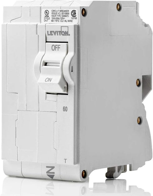 Leviton LB260-T 60A 2-Pole Plug-On Standard Branch Circuit Breaker, Thermal Magnetic, 120/240 VAC, White...