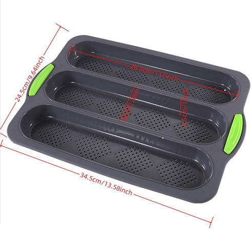 Baguette Pans for Baking / 3 Loaf, Silicone Loaf Roll Pan Cake Mold Tray, Non-Stick Baking Hot Dog Sandwich Mold, Grey, 34.5 CM...