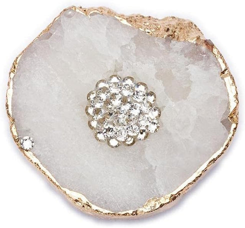 White Agate Stone Crystal Phone Grip Premium Phone Stand Druzy Quartz Healing Crystal Natural Gemstone with Gold Trim and Crystal Design Phone Gri...