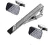 Cufflinks and Tie Clip for Men Set Silver and Black Stripe Necktie Tie Bar Clips Rectangle Round Cufflink Mens Business Shirts Tuxedo Wedding Gift...