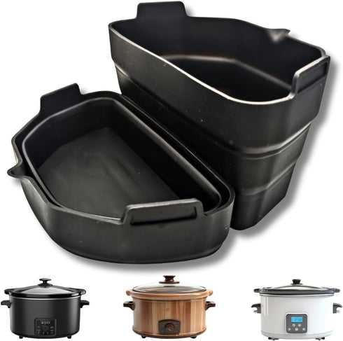 SimplyRye Silicone Slow Cooker Liners fits 6QT Crockpot, Reusable/Leakproof, Slow Cooker Divider Insert Liners, Dishwasher Safe (2 in 1 Black fits...