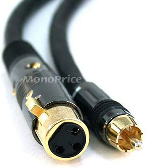 Monoprice XLR to RCA Cable - Female to Male, 16AWG, Stranded, Shielded, Gold Plated, 3 Feet, Black - Premier Series...