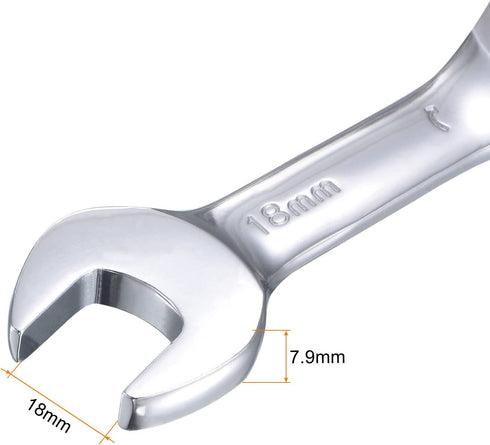 uxcell 18mm Stubby Ratcheting Combination Wrench Metric 72 Teeth 12 Point Box Ended Tools, CR-V...
