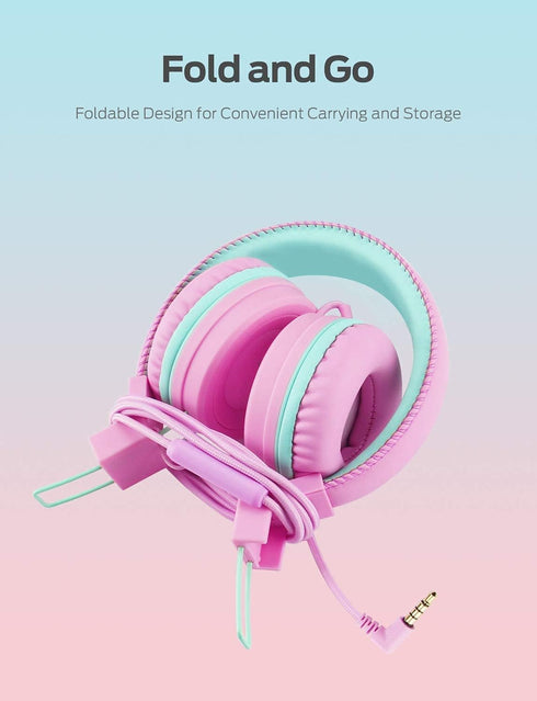 iClever Kids Headphones with Microphone for School - 85dB/94dB Volume Control, Wired Headphones for Kids Girls Boys, Adjustable Foldable On-Ear He...