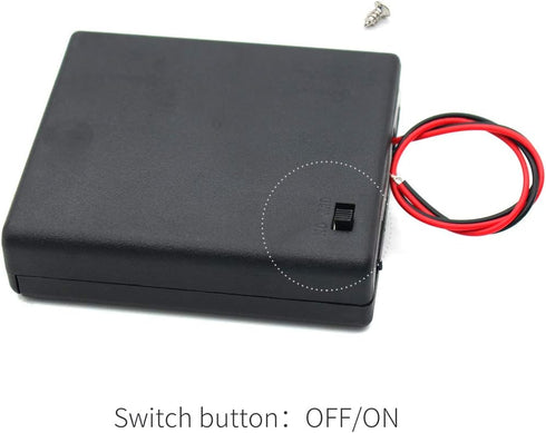 4Pcs AA Battery Holder with Leads Wires ON/Off Switch and Screw Cap Case Back Cover Connection 4 Slots x 1.5V Battery Spring Clip Storage Box (4-P...