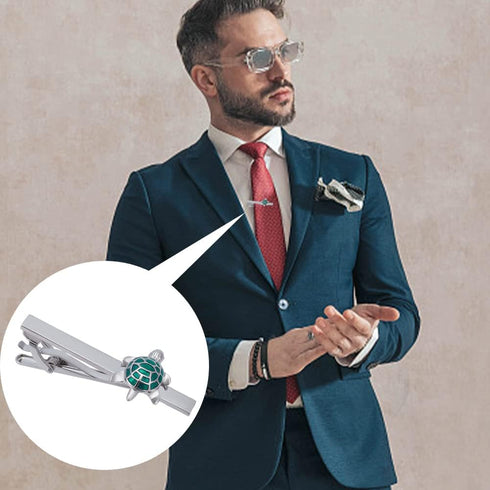 2PCS Turtle Tie Clips for Men Tortoise Tie Bar Clips Personalized Cufflinks Set Fathers Day Birthday Jewelry Gift (Green Black)...