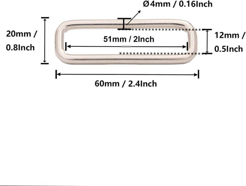 Metal Rectangle Ring Buckles Square Strap Webbing Belt Rings for Bag Purse Non Welded 2 x 1/2 Inch...