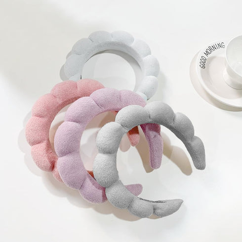 Spa Headbands for Washing Face or Makeup, Sponge Bubble Skincare Headbands, Puffy Terry Cloth Hairband for Women, Skin Care Makeup Headwear Hair A...