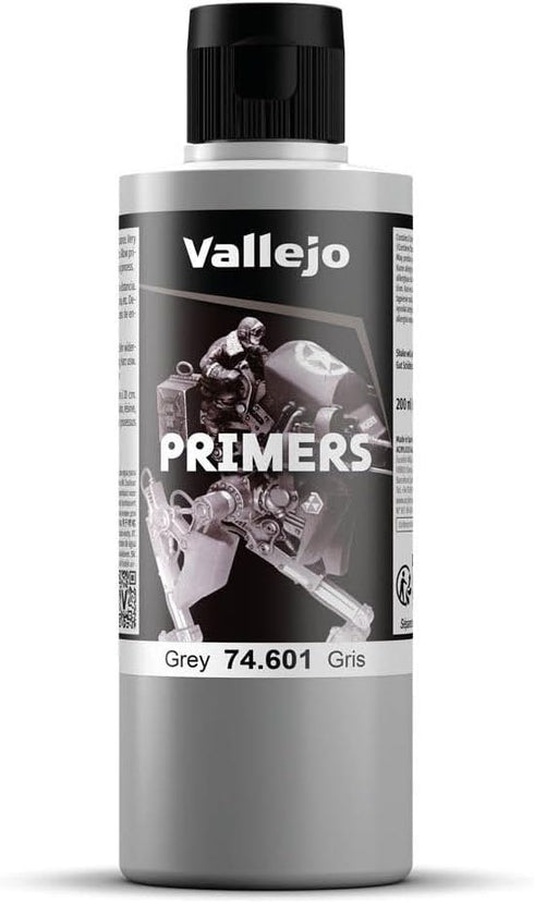 Vallejo - Surface Primer Color | Grey Acrylic Primer 200 ml (6.76 fl.oz.) | Matte Finish and Fast Drying | Perfect for Airbrushing and Great Adhes...
