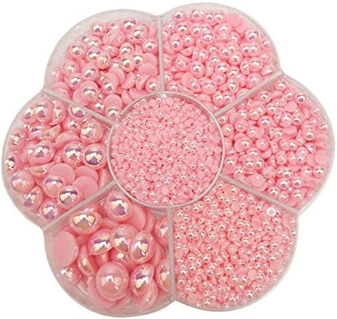 Chenkou Craft 3000PCS 1 Box Pink Round Flatback Imitation Half Pearls Bead Loose Beads Gem (Pink)...