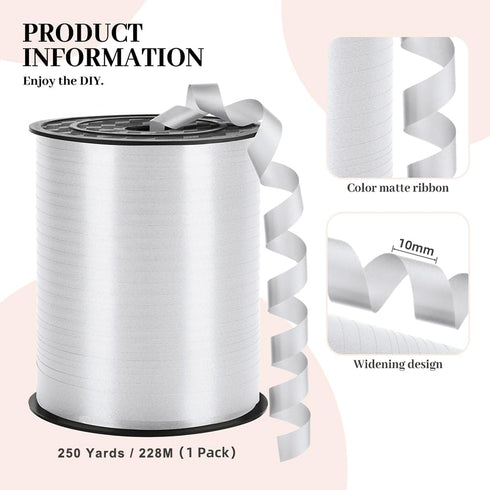 Ribbon,250 Yard Curling Ribbon for Crafts, Balloon Ribbon, 3/8" Ribbon for Gift Wrapping, Florist Flower (1 Roll) (White)...