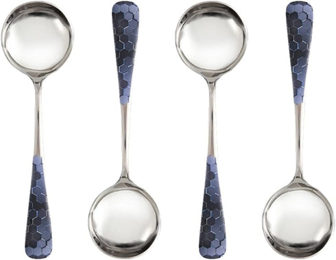 Stainless Steel Coffee Round Spoon,Korean Dessert Spoon,Hexagonal Pattern Mixed Color Tea Spoon for Home, Kitchen or Restaurant, Set of 4 Coffee S...
