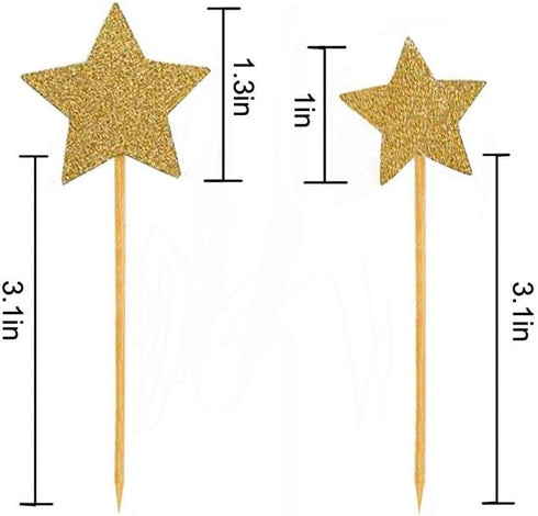 Hvogvok 72 pcs Cupcake Toppers, Twinkle Gold Star DIY Glitter Mini Birthday Cake Snack Decorations(Star)...
