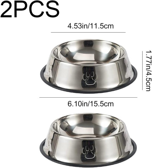 2 Pcs Cat Bowls Cat Feeding Bowls with Anti-skid Base Stainless Steel Puppy Dishes for Kittens Small Dogs Puppies Bunny...