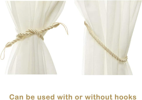 BEL AVENIR Curtain Rope Tiebacks, Drapery Rope Holdbacks with 4 Metal Screw Hooks (Beige, 4pack)...