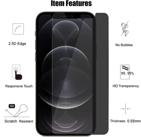 3 Pack Privacy Screen Protector For iPhone 12 Pro Max (6.7") Anti Spy Private Tempered Glass...