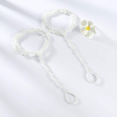 Boho Beaded Foot Chain 2PCS Pearl Anklet Chain Beach Layered Toe Ring Foot Chain for Women...