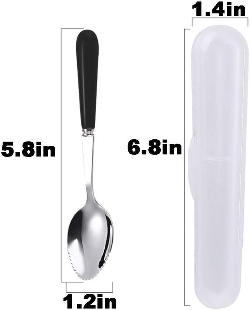 Grapefruit Spoons with Round Serrated Edges for Citrus Kiwi Dessert, Stainless Steel, Ceramic Handle, Storage Box (Black)...