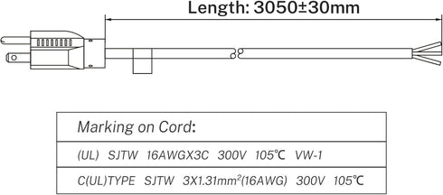 FIRMERST 16 Gauge 10 feet Power Cord Replacement with Three Screw Terminal, NEMA 5-15P...