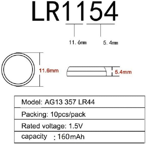 Cotchear 10Pcs AG13 LR44 Batteries 357A L1154 Battery 1.5V 357 S76E G13 LR1154 SR44 Alkailine Button Cell...