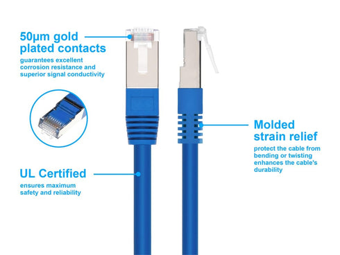 Monoprice Cat6A 2ft Blue Patch Cable Double Shielded (S/FTP) 26AWG 10G Pure Bare Copper Molded RJ45 Entegrade Series Ethernet Cable...