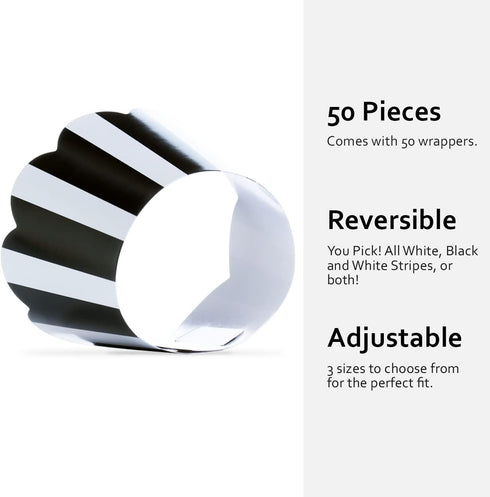 Black and White Striped Cupcake Wrappers, 50 Count - Reversible White Design, Scalloped Black and White Cupcake Wrappers for Parties and Events...