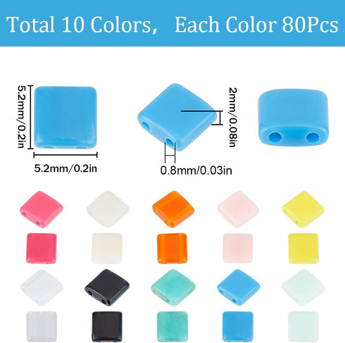 SUNNYCLUE 1 Box 800Pcs 2 Hole Tila Beads Acrylic Flat Square Beads Opaque Macron Colour Small Cute Seed Bead for Jewelry Making DIY Crafts Supplie...