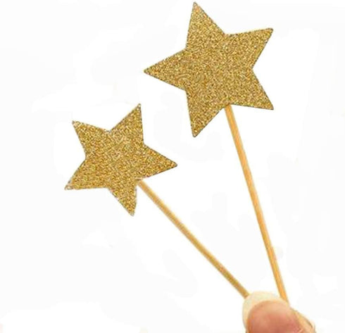 Hvogvok 72 pcs Cupcake Toppers, Twinkle Gold Star DIY Glitter Mini Birthday Cake Snack Decorations(Star)...