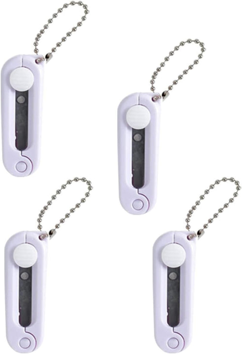 4Pcs White Folding Scissors Safe Portable Travel Scissors Mini Scissor Foldable Telescopic Cutter Pocket with Keychain for Cutting, Scrapbooking, ...